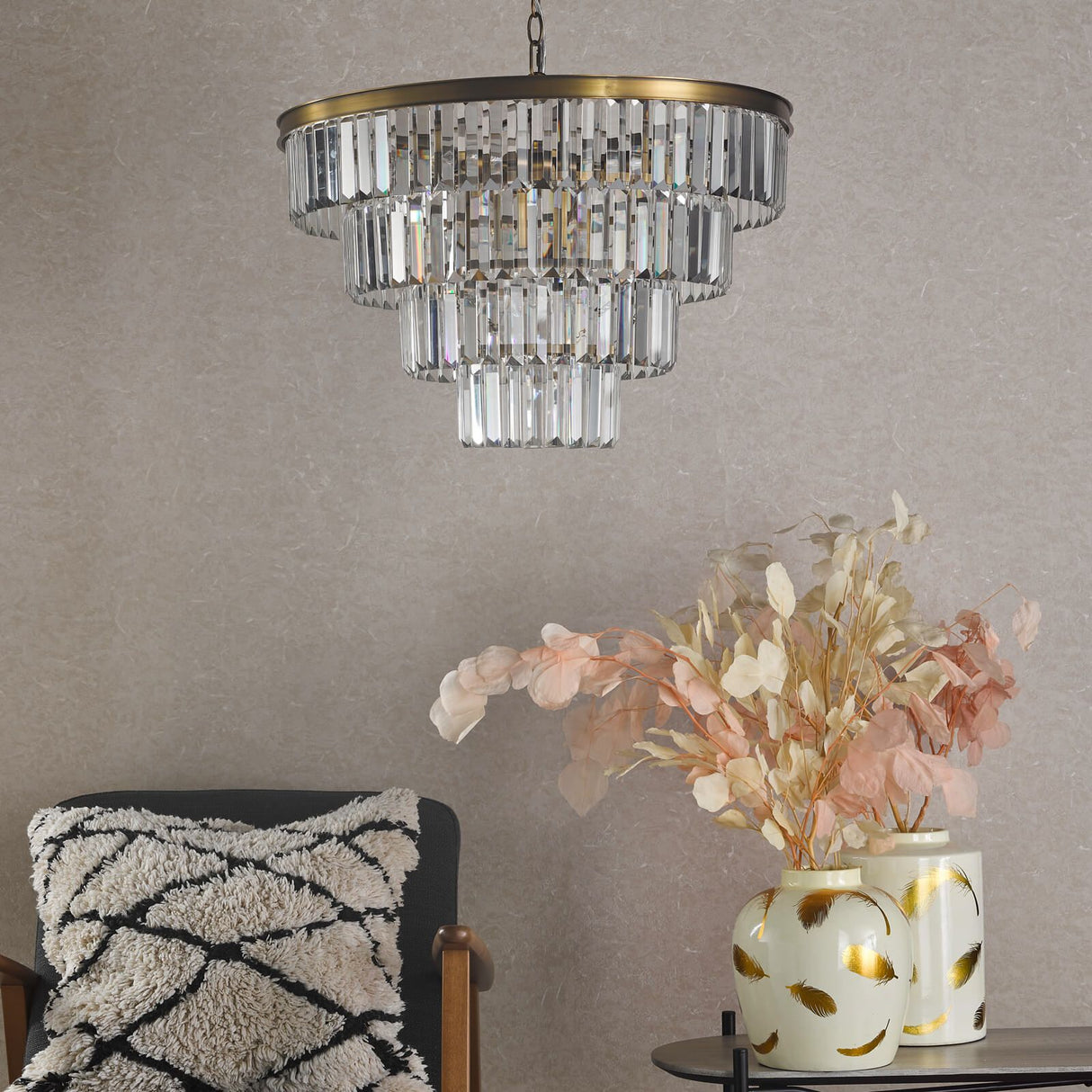Rhapsody 6 Light Chandelier Crystal and Natural Brass