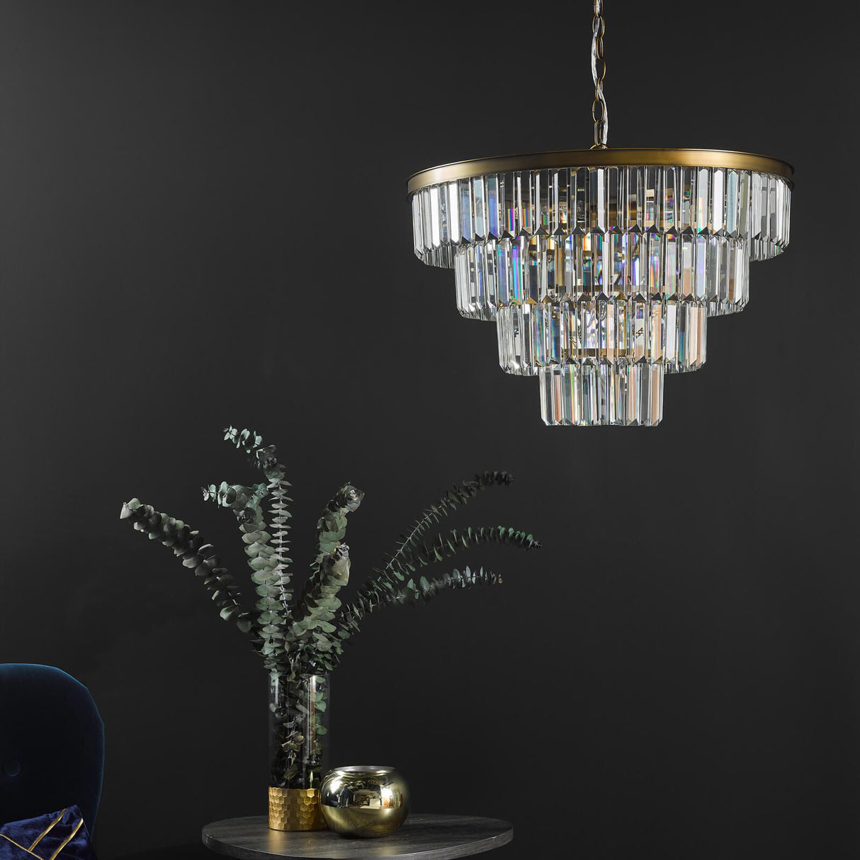 Rhapsody 6 Light Chandelier Crystal and Natural Brass