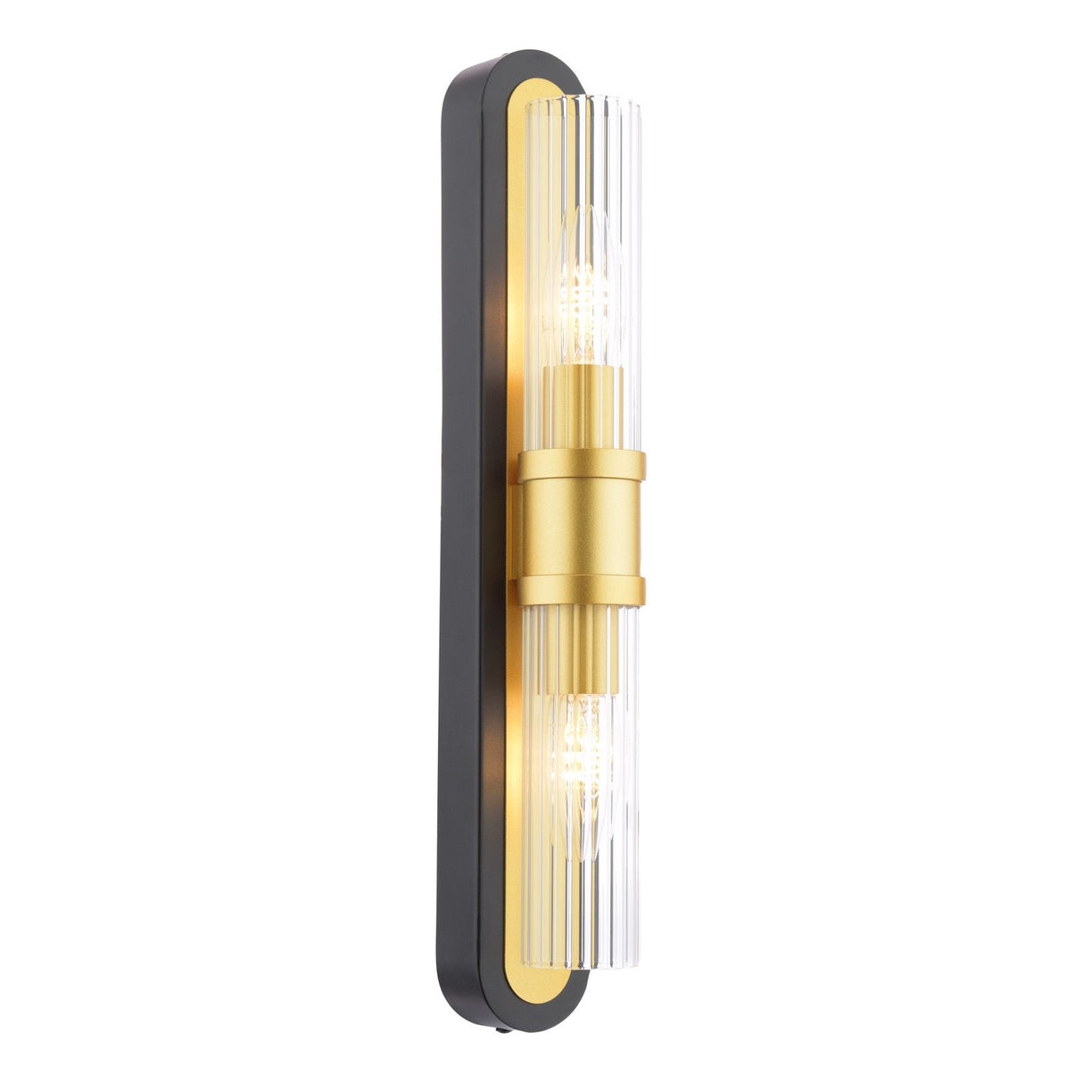 Rhian 2 Light Wall Light Matt Black and Ribbed Glass
