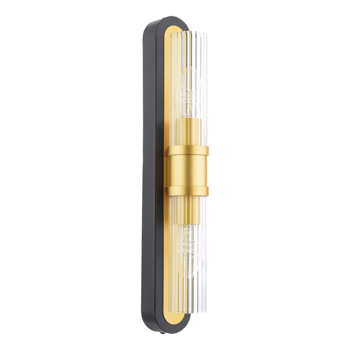 Rhian 2 Light Wall Light Matt Black and Ribbed Glass