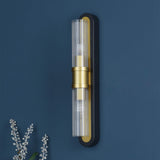 Rhian 2 Light Wall Light Matt Black and Ribbed Glass