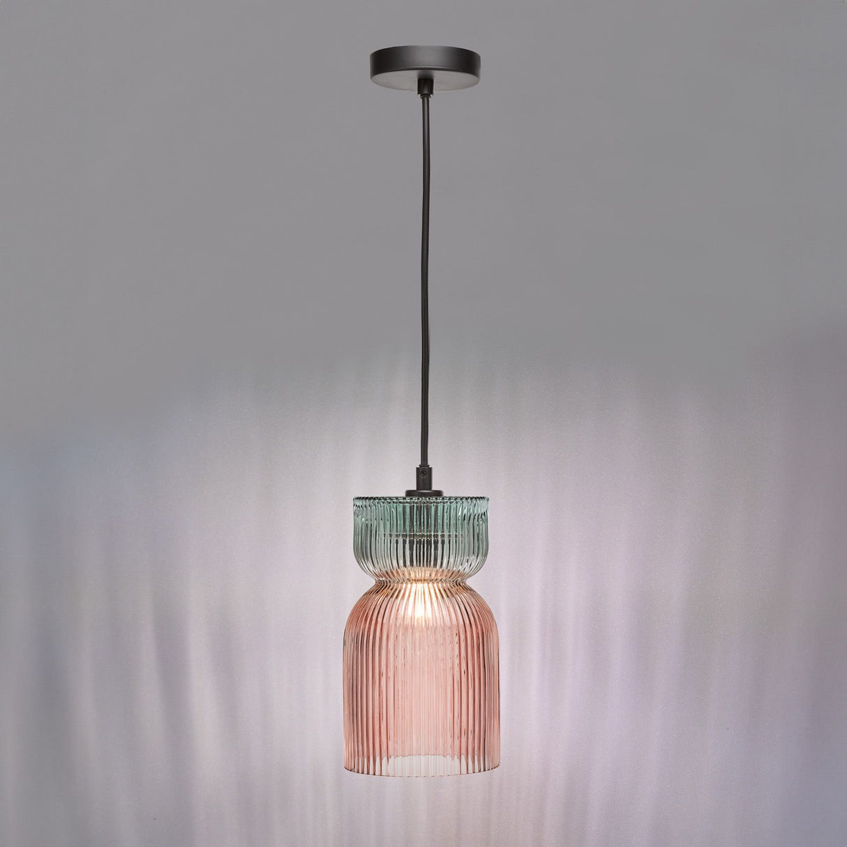 Rhubarb Pendant Pink and Green Ribbed Glass