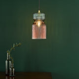 Rhubarb Pendant Pink and Green Ribbed Glass