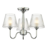 Rimaz 3 Light Bathroom Semi Flush Polished Chrome and Ribbed Glass IP44