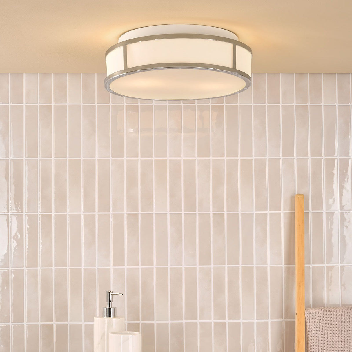 Royce 2 Light Bathroom Flush Polished Chrome and Opal Glass IP44