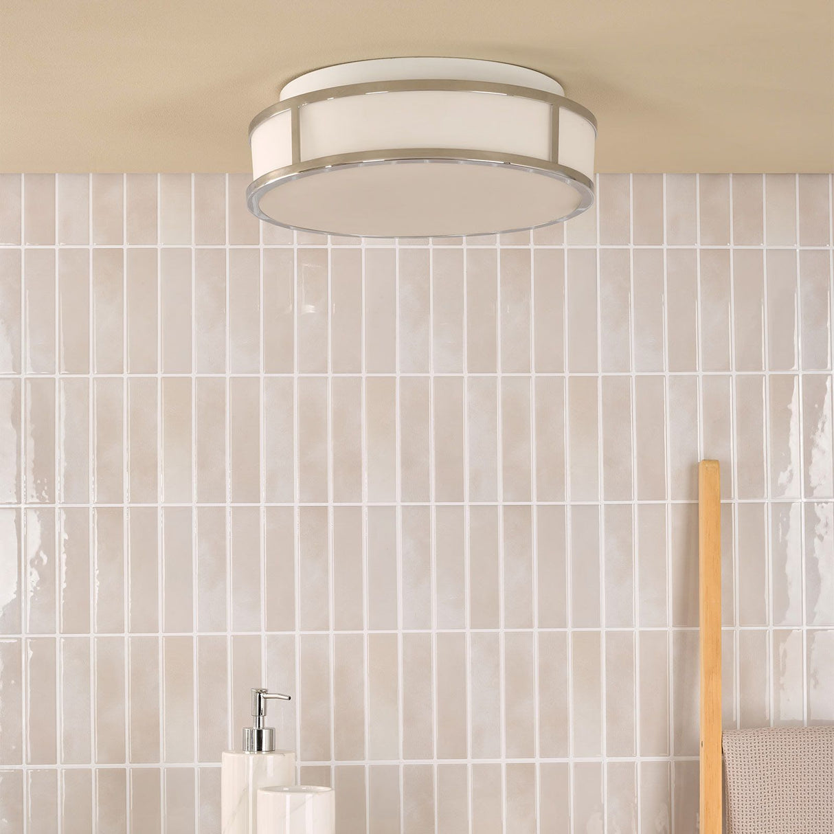 Royce 2 Light Bathroom Flush Polished Chrome and Opal Glass IP44