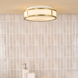 Royce 2 Light Bathroom Flush Matt Antique Brass and Opal Glass IP44