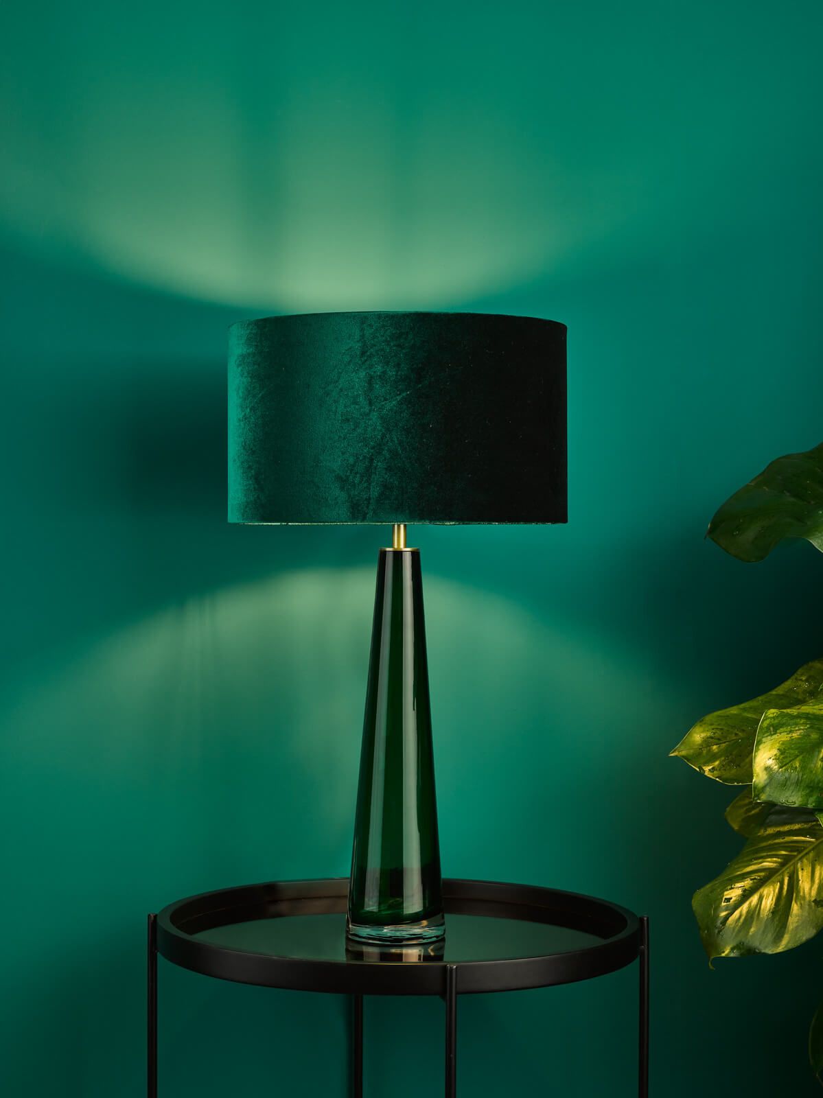 Samara Table Lamp Green Glass and Polished Chrome With Shade