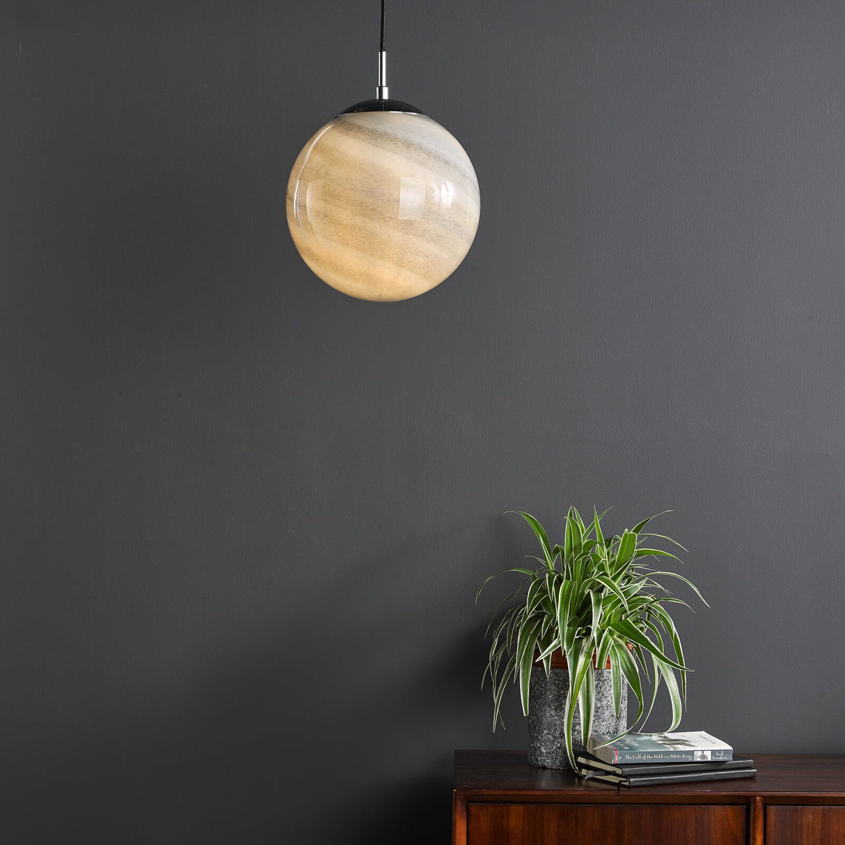Saturn Pendant Planet Style Glass and Polished Chrome