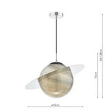 Saturn Pendant Planet Style Glass and Polished Chrome