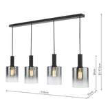 Savannah 4 Light Bar Pendant Matt Black and Smoked Glass