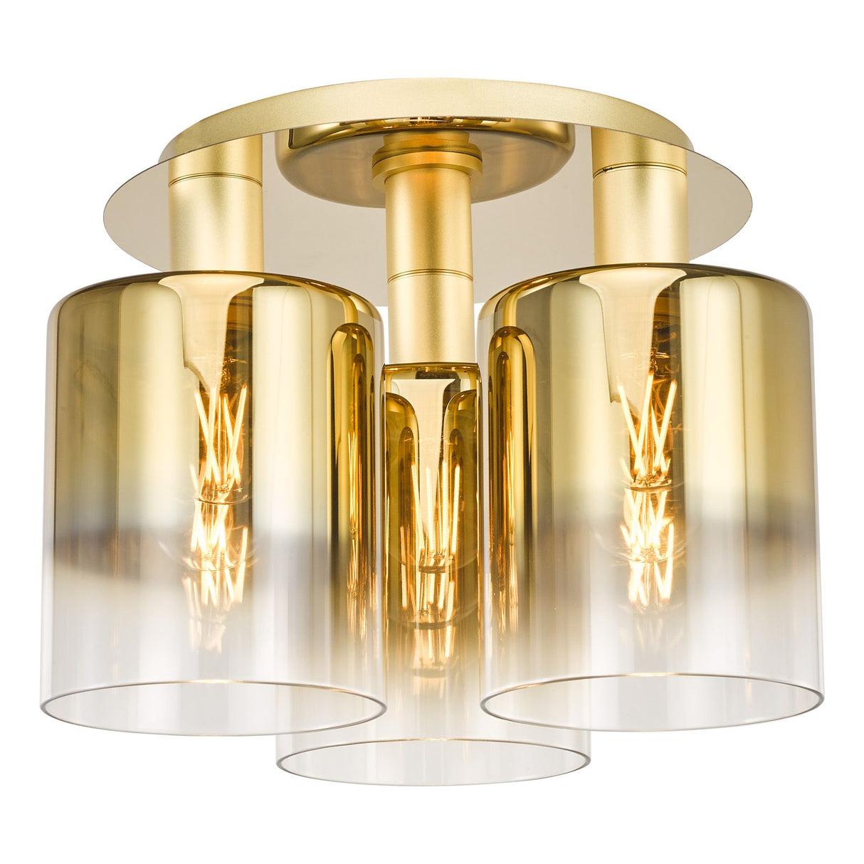 Savannah 3 Light Flush Satin Gold and Gold Ombre Glass