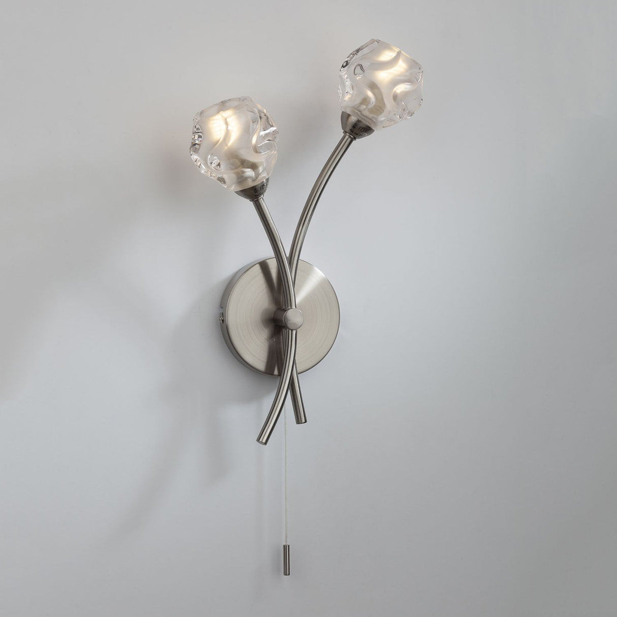 Seattle 2 Light Wall Light Satin Chrome Glass