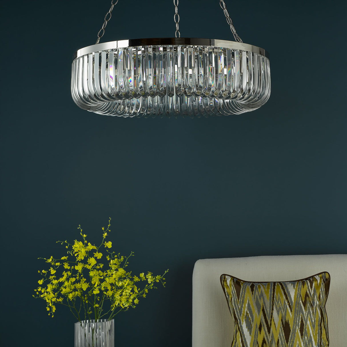 Sigourney 8 Light Pendant Polished Nickel and Crystal