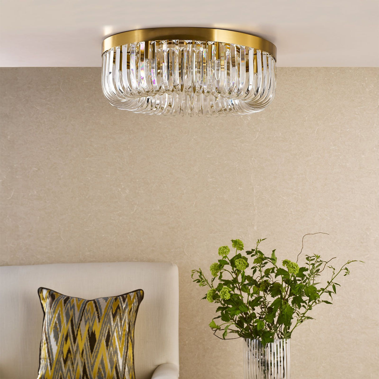 Sigourney 6 Light Flush Satin Gold and Crystal