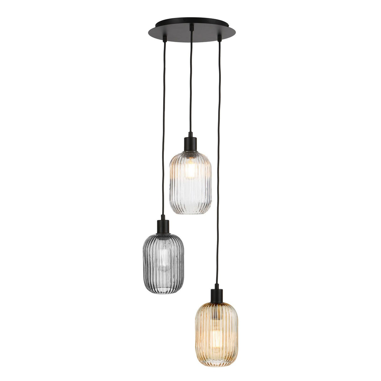 Accessories 3 Light Cluster Pendant Matt Black and Ribbed Glass