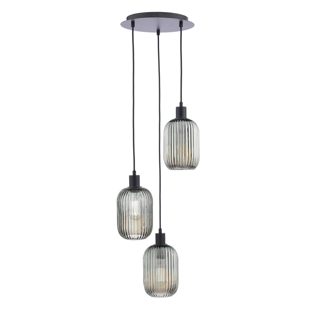 Accessories 3 Light Cluster Pendant Matt Black and Smoked Ribbed Glass