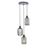 Accessories 3 Light Cluster Pendant Matt Black and Smoked Ribbed Glass