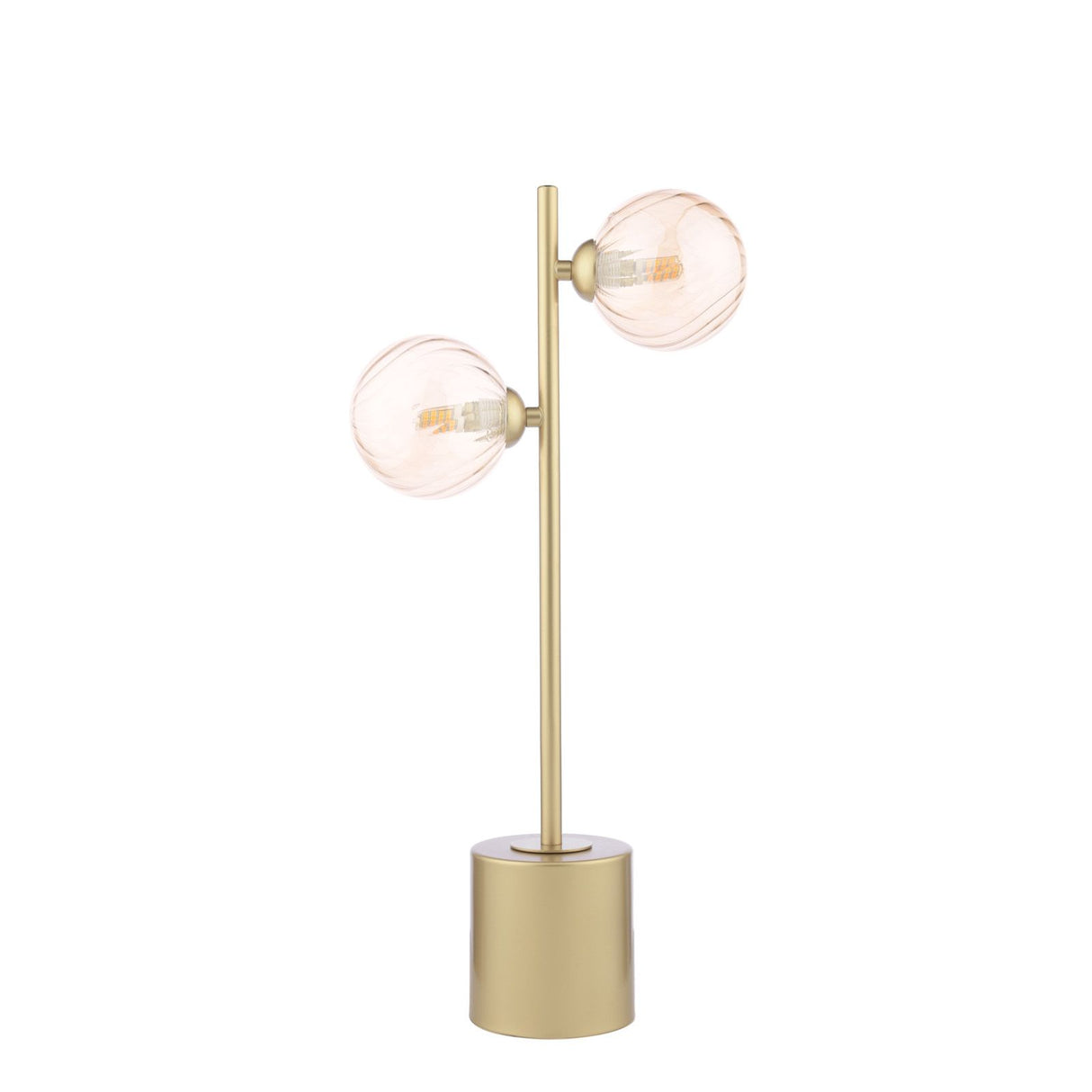 Spiral 2 Light Table Lamp Matt Gold With Twisted Amber Glass