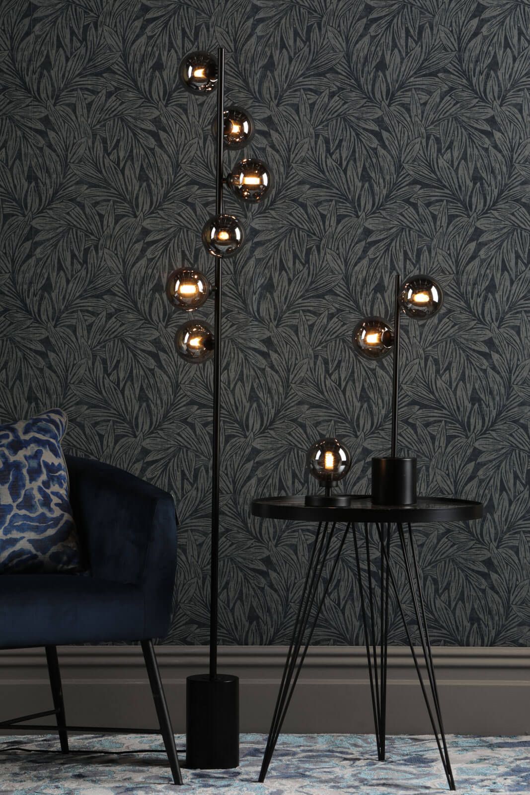 Spiral 6 Light Floor Lamp Matt Black With Smoked Glass