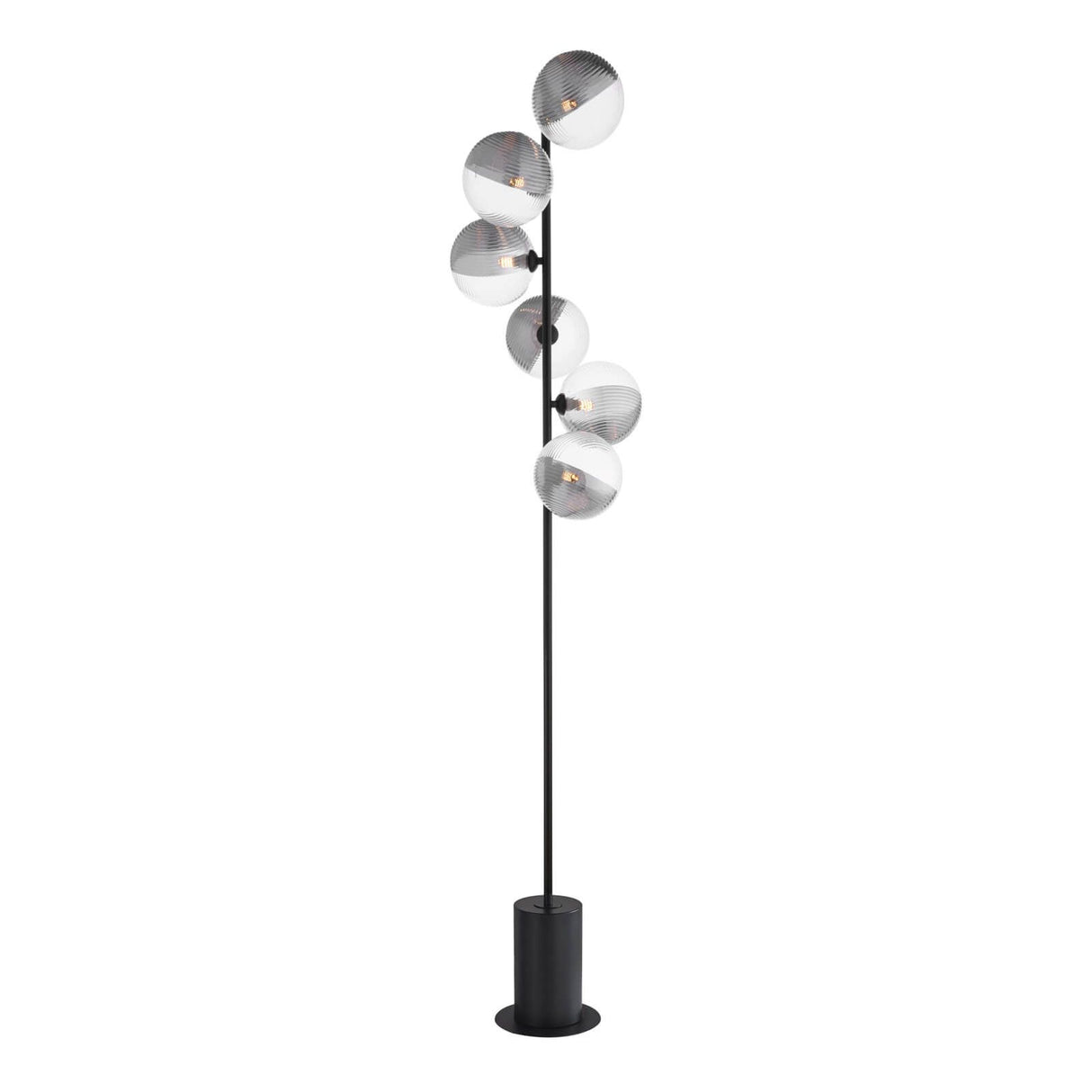 Spiral 6 Light Floor Lamp Matt Black With Smoked/Clear Ribbed Glass