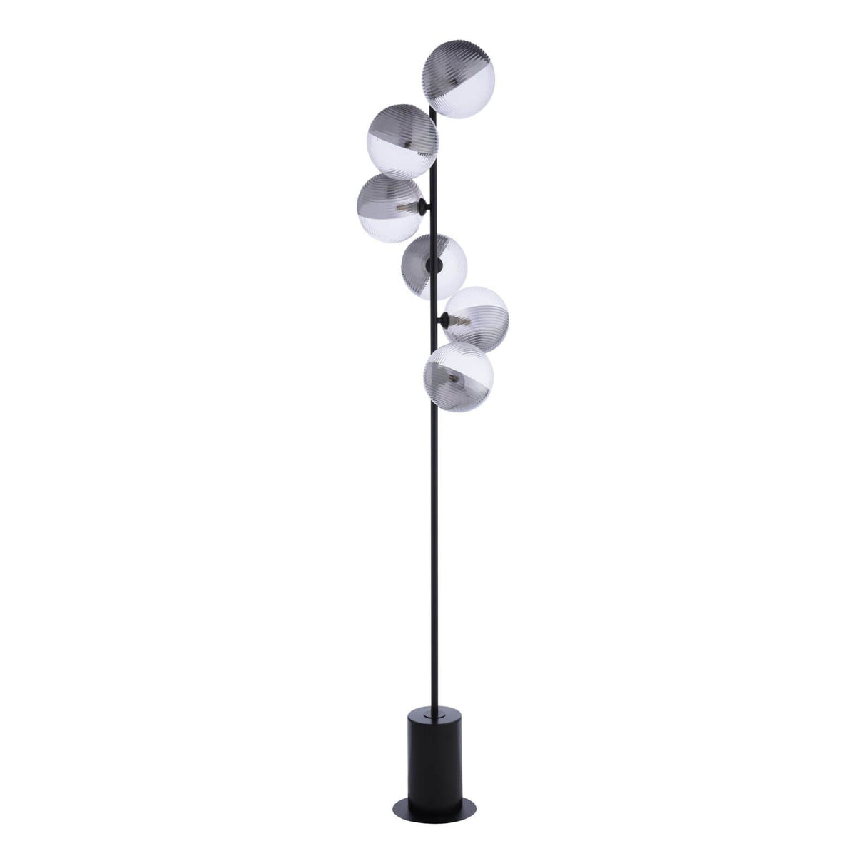 Spiral 6 Light Floor Lamp Matt Black With Smoked/Clear Ribbed Glass