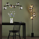 Spiral 6 Light Floor Lamp Matt Black With Smoked/Clear Ribbed Glass