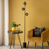Spiral 6 Light Floor Lamp Matt Black With Black Confetti Glass
