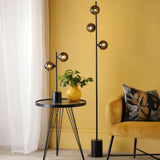 Spiral 6 Light Floor Lamp Matt Black With Black Confetti Glass