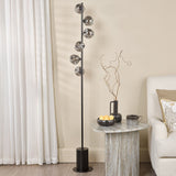 Spiral 6 Light Floor Lamp Matt Black With Closed Organic Smoked Glass