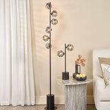 Spiral 6 Light Floor Lamp Matt Black With Closed Organic Smoked Glass