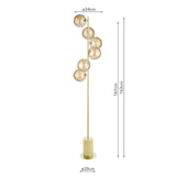 Spiral 6 Light Floor Lamp Matt Gold With Amber Dimpled Glass