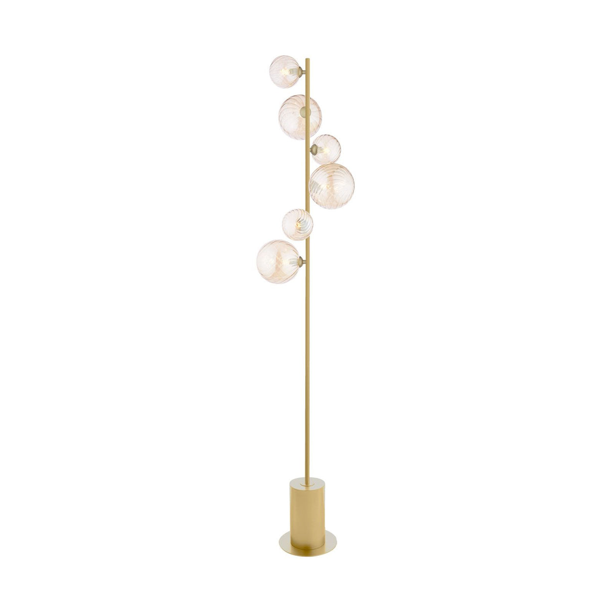 Spiral 6 Light Floor Lamp Matt Gold and Amber Glass
