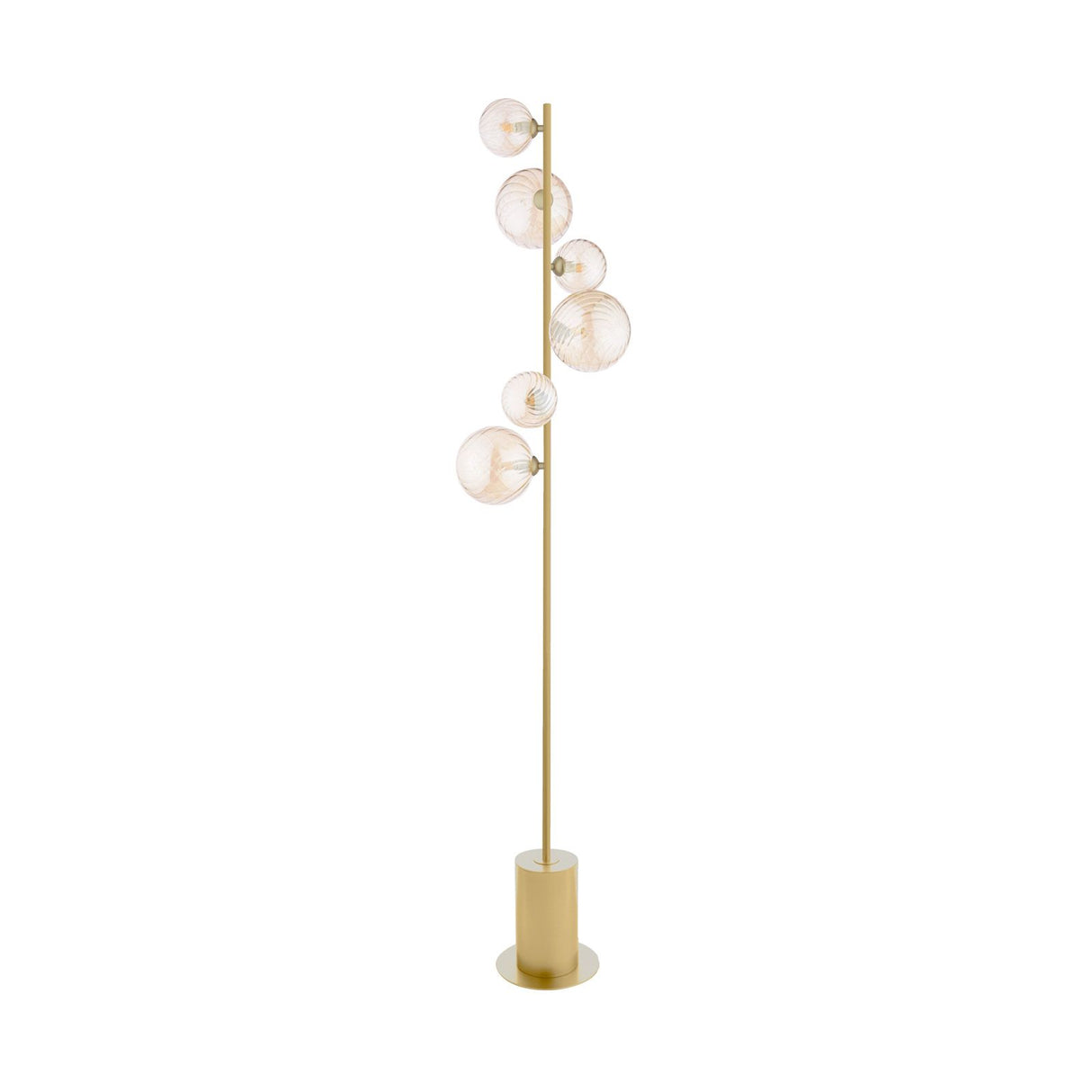 Spiral 6 Light Floor Lamp Matt Gold and Amber Glass