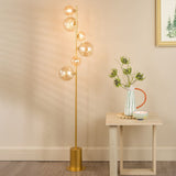 Spiral 6 Light Floor Lamp Matt Gold and Amber Glass