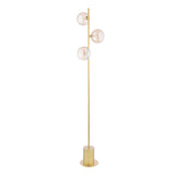 Spiral 3 Light Floor Lamp Matt Gold With Twisted Amber Glass