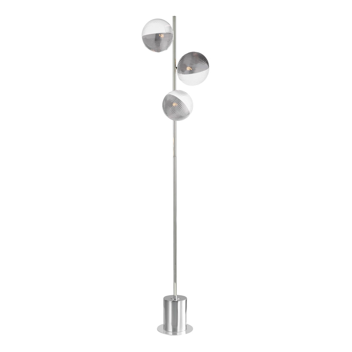 Spiral 3 Light Floor Lamp Polished Chrome With Smoked/Clear Ribbed Glass