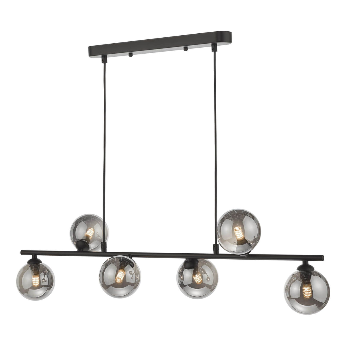 Spiral 6 Light Bar Pendant Matt Black With Smoked Glass