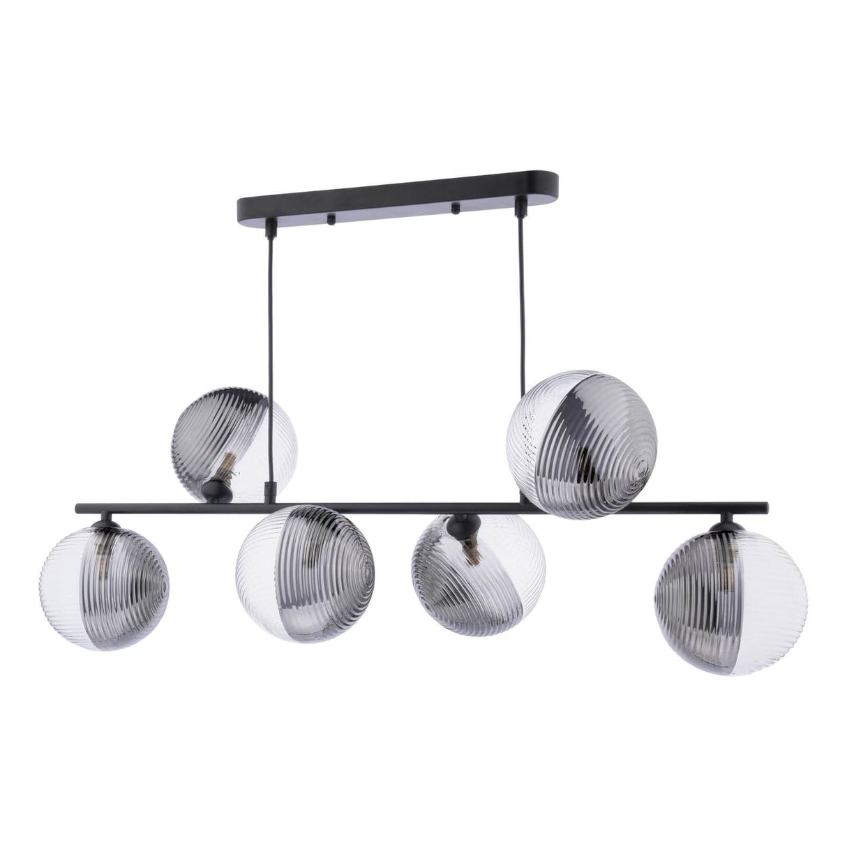 Spiral 6 Light Bar Pendant Matt Black With Smoked/Clear Ribbed Glass