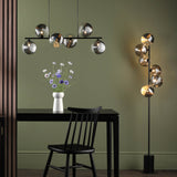 Spiral 6 Light Bar Pendant Matt Black With Smoked/Clear Ribbed Glass