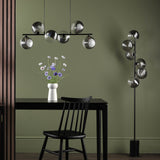 Spiral 6 Light Bar Pendant Matt Black With Smoked/Clear Ribbed Glass