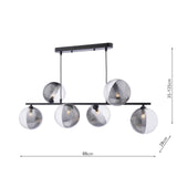 Spiral 6 Light Bar Pendant Matt Black With Smoked/Clear Ribbed Glass