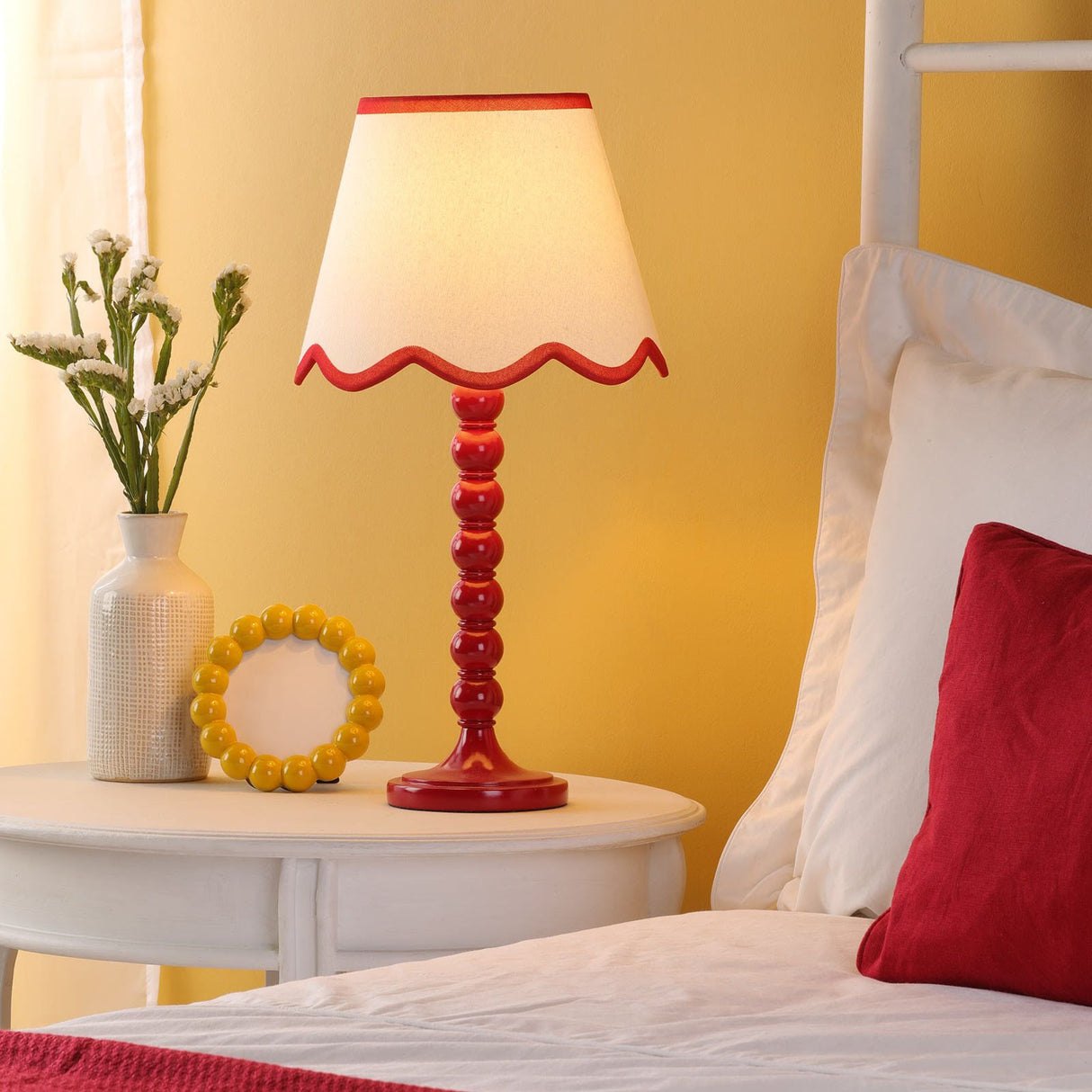 Spool Table Lamp Red With Shade