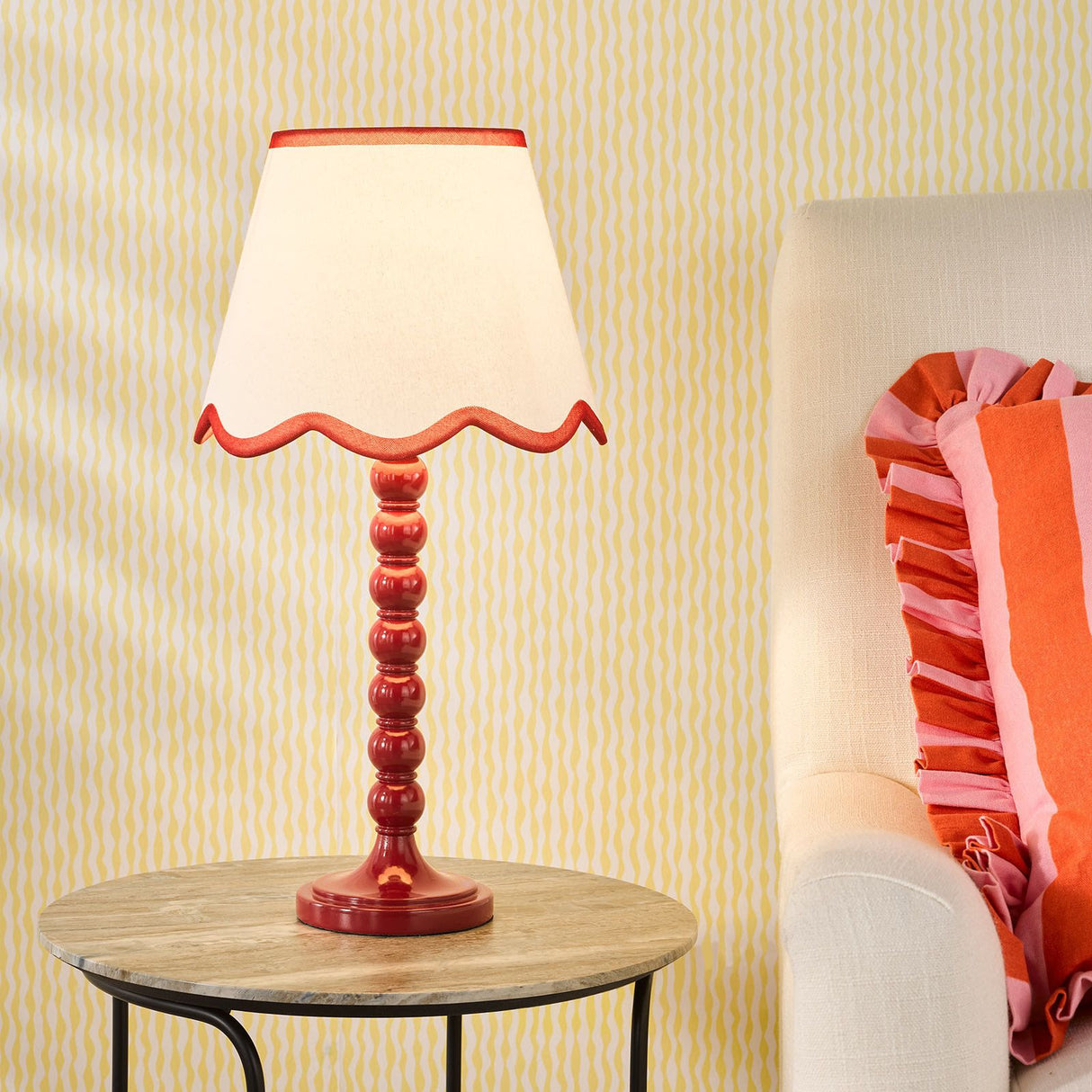 Spool Table Lamp Red With Shade