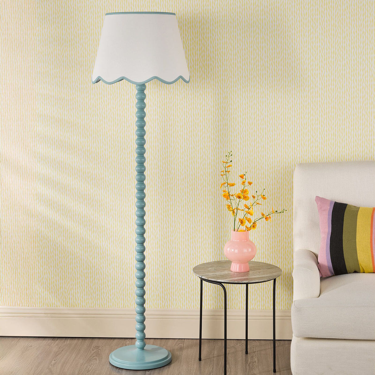 Spool Floor Lamp Blue With Shade