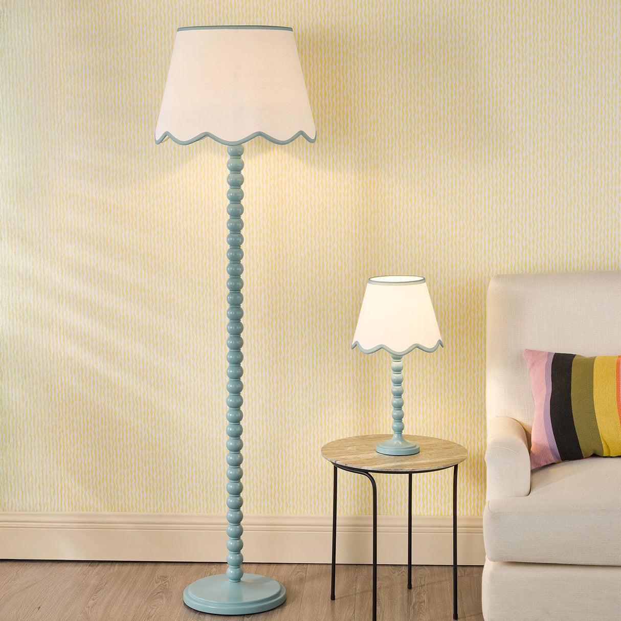 Spool Floor Lamp Blue With Shade