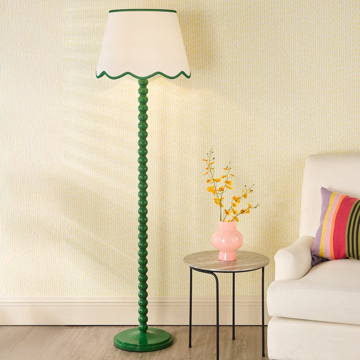 Spool Floor Lamp Green With Shade