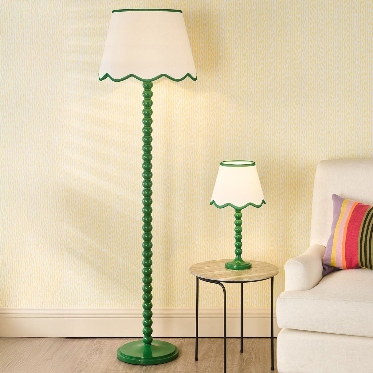 Spool Floor Lamp Green With Shade