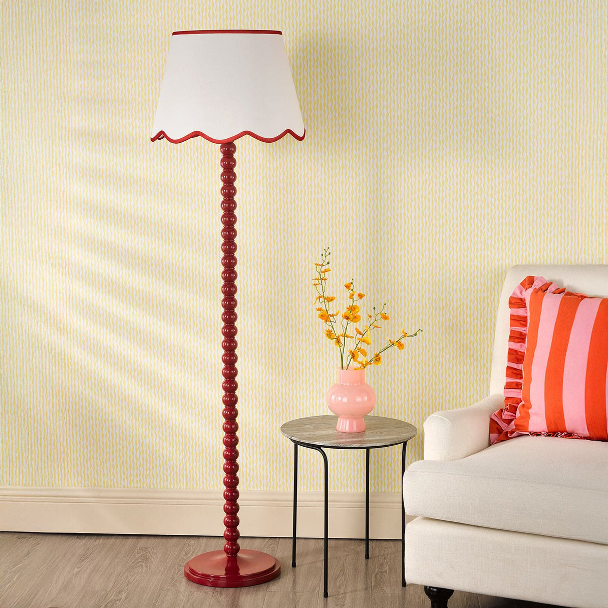 Spool Floor Lamp Red With Shade