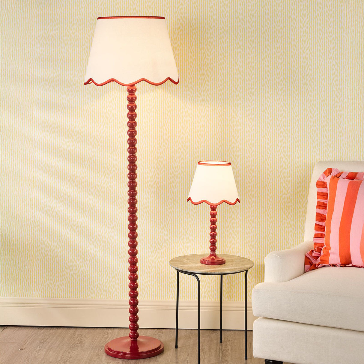 Spool Floor Lamp Red With Shade
